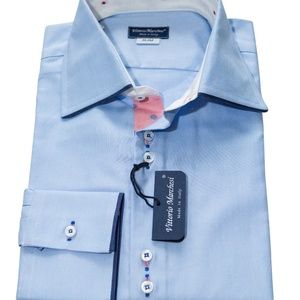 Designer Shirt for Men, Made in Italy,  Size 15,5/39, Light Blue, Slim Fit